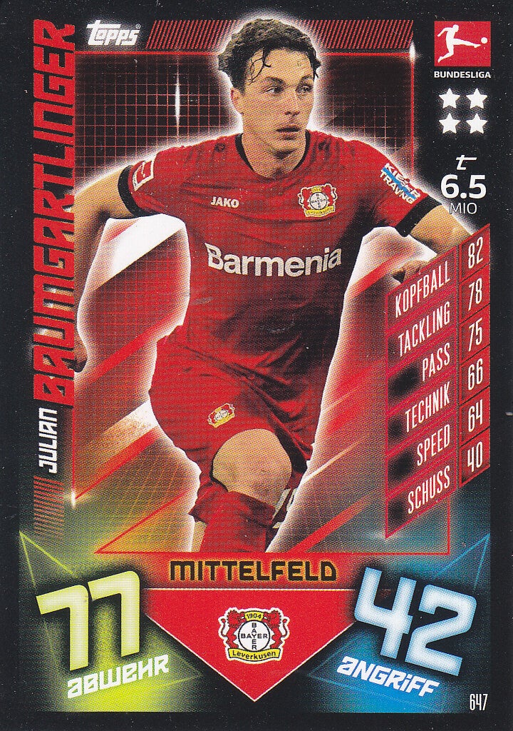 Julian Baumgartlinger - Bayer Leverkusen - Topps Match Attax 2019 - Basis Karte - Nr. 647