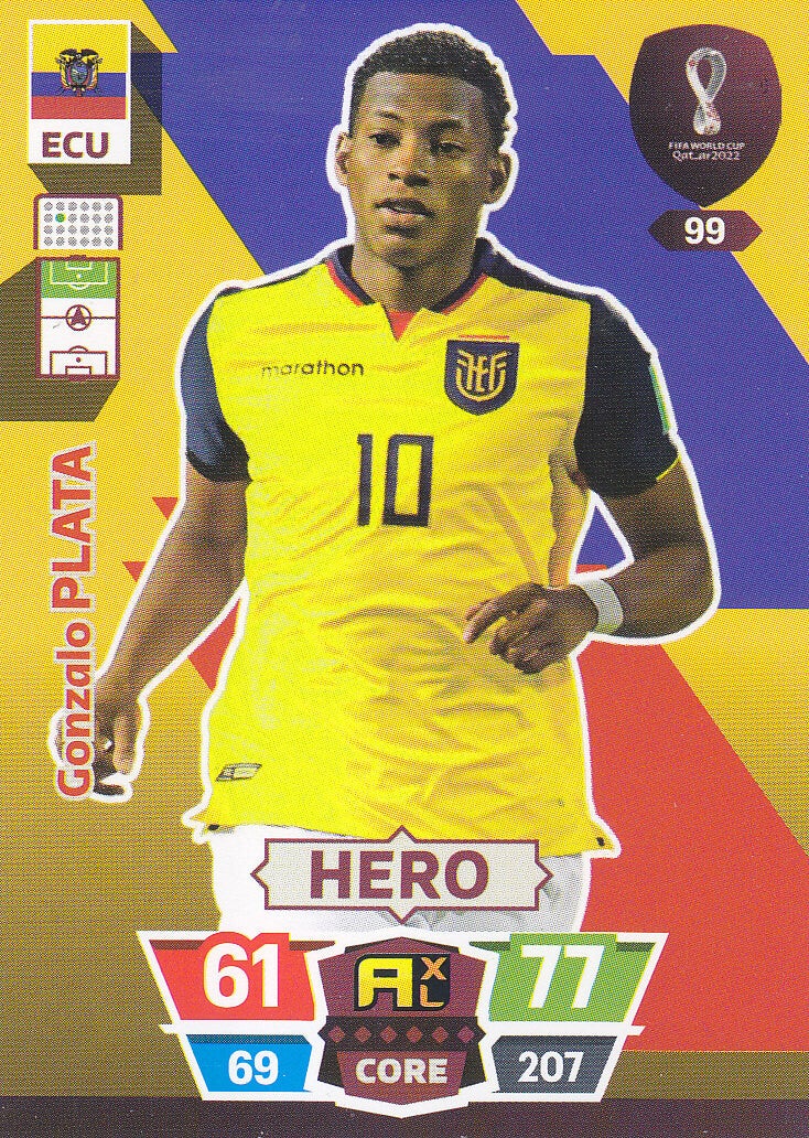 Gonzalo Plata / Ecuador / Panini WM 2022 / Basis Karte / Hero / Nr.99