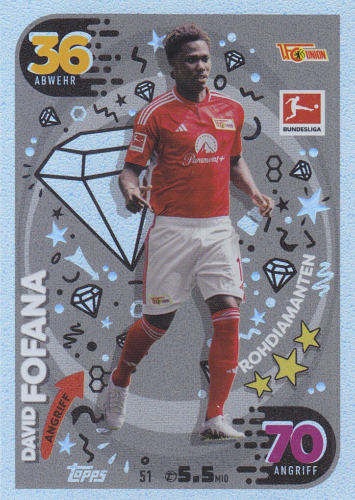 David Fofana / 1.FC Union Berlin / Topps Match Attax 2023 / Rohdiamanten Karte / Nr.51