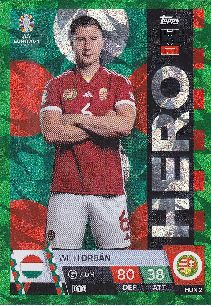 Willi Orban / Ungarn / Topps EM 2024 / Hero Karte Green / Nr. HUN 2