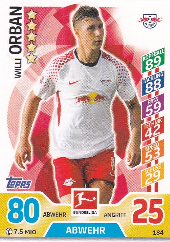 Willi Orban / RB Leipzig / Topps Match Attax 2017 / Basis Karte / Nr. 184