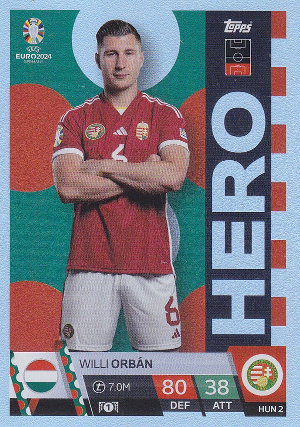 Willi Orban / Ungarn / Topps EM 2024 / Hero Karte Silber / Nr. HUN2