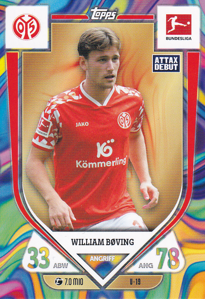 William Boving - 1.FSV Mainz 05 - Topps Match Attax 2025 - Pink Edition Attax Debüt - Nr. U-19