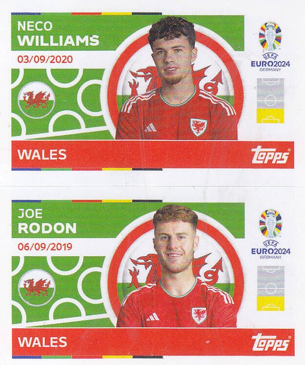 Neco Williams & Joe Rodon / Wales / Topps EM 2024 / Doppelbild / Nr. WAL 4 WAL 5