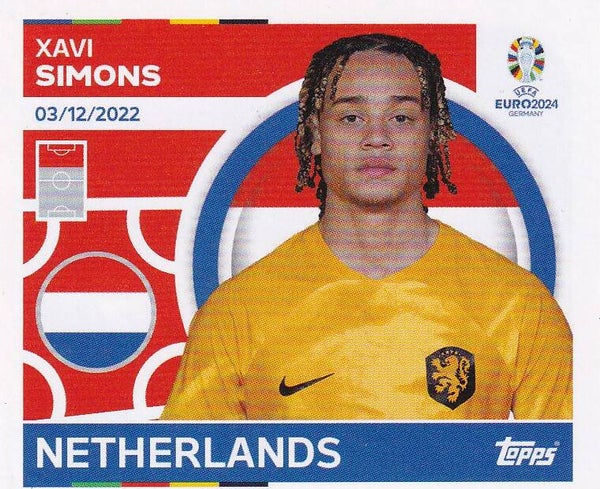 Xavi Simons / Holland / Topps EM 2024 / Basis Bild  / Nr. NED 17