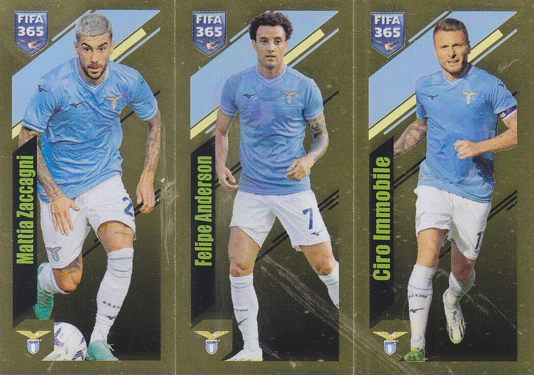 Mattia Zaccagni & Felipe Anderson & Ciro Immobile / Lazio Rom / Panini Fifa 365 Jahr 2024 / Basis Trio Gold / Nr.337a 337b 337c