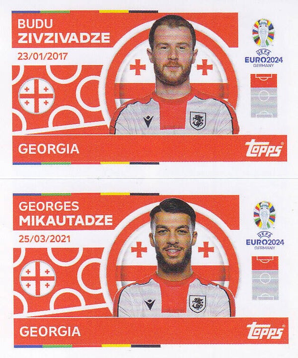 Budu Zivzivadze & Georges Mikautadze / Georgien / Topps EM 2024 / Basis Doppelbild / Nr. GEO 14 GEO 15