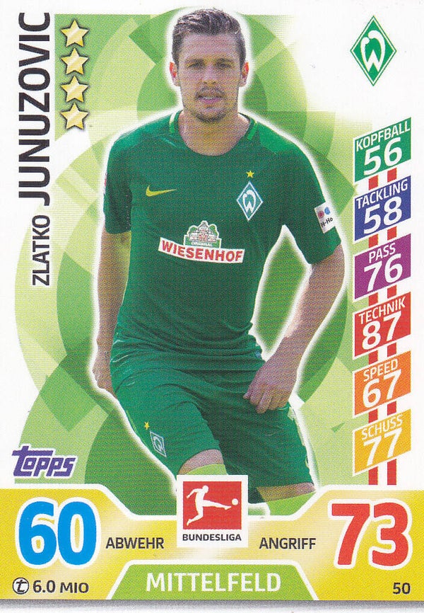 Zlatko Junuzovic - SV Werder Bremen - Topps Match Attax 2017 - Basis Karte - Nr. 50