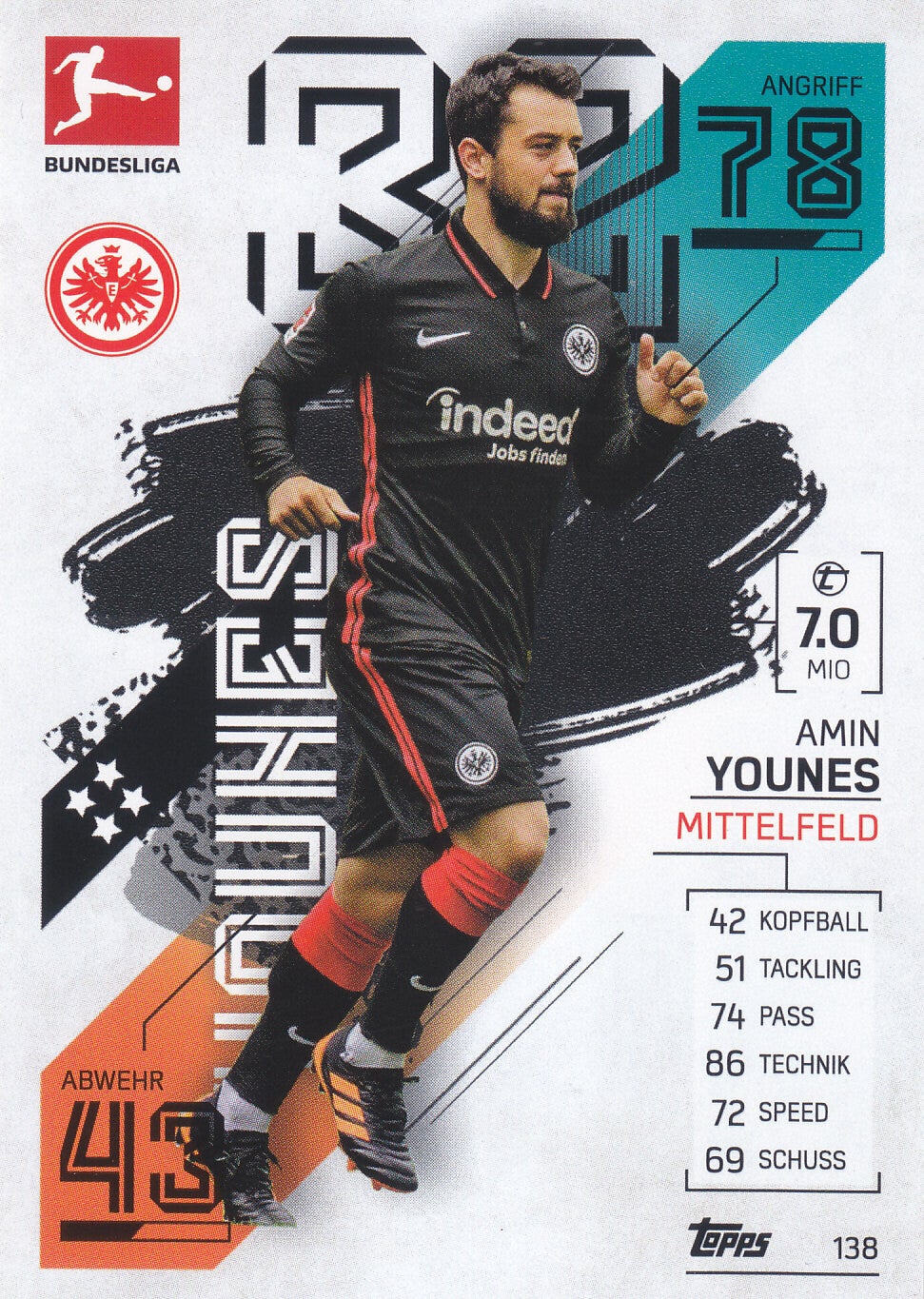 Anis Younes / Eintracht Frankfurt / Topps Match Attax 2021 / Basis Karte / Nr.138