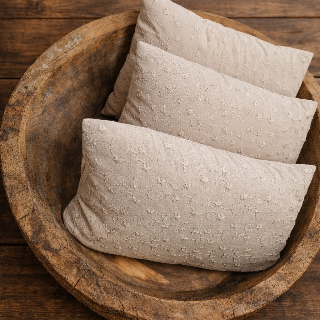 Light Camel Embroidered Pillow – Newborn Photography Prop