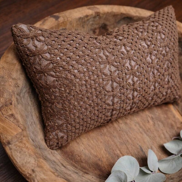 Chocolate Brown Boho Newborn Pillow – Photography Prop