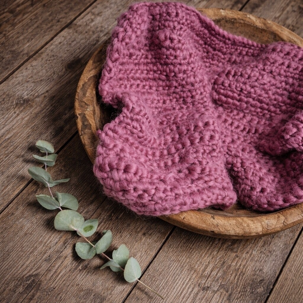 Handmade Merino Wool Crochet Blanket – Raspberry | Newborn Photography Prop