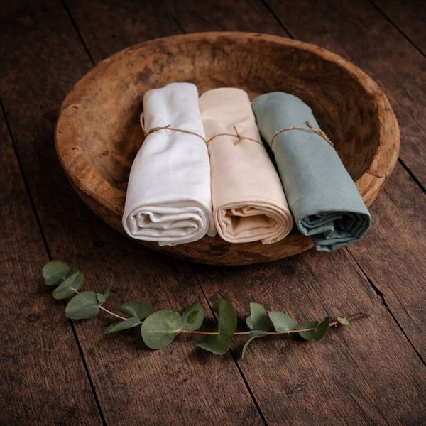Newborn Wrap Set Neutral | 3 Organic Stretch Wraps | Natural White, Sand & Dark Mint