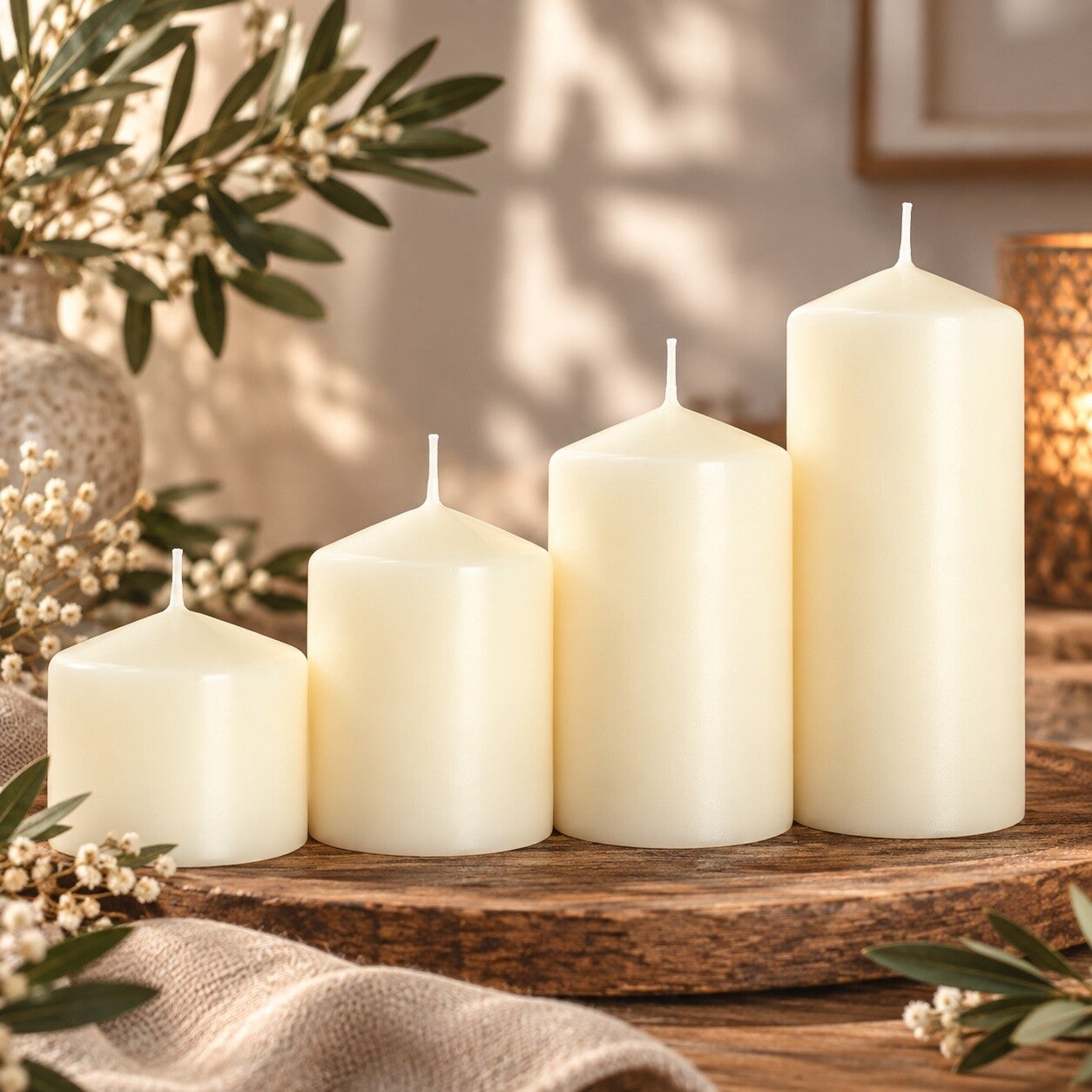 Set med 4 pelarljus – Elfenben