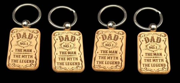 Bamboo Square Keyring – "Dad No. 1 – The Man, The Myth, The Legend"