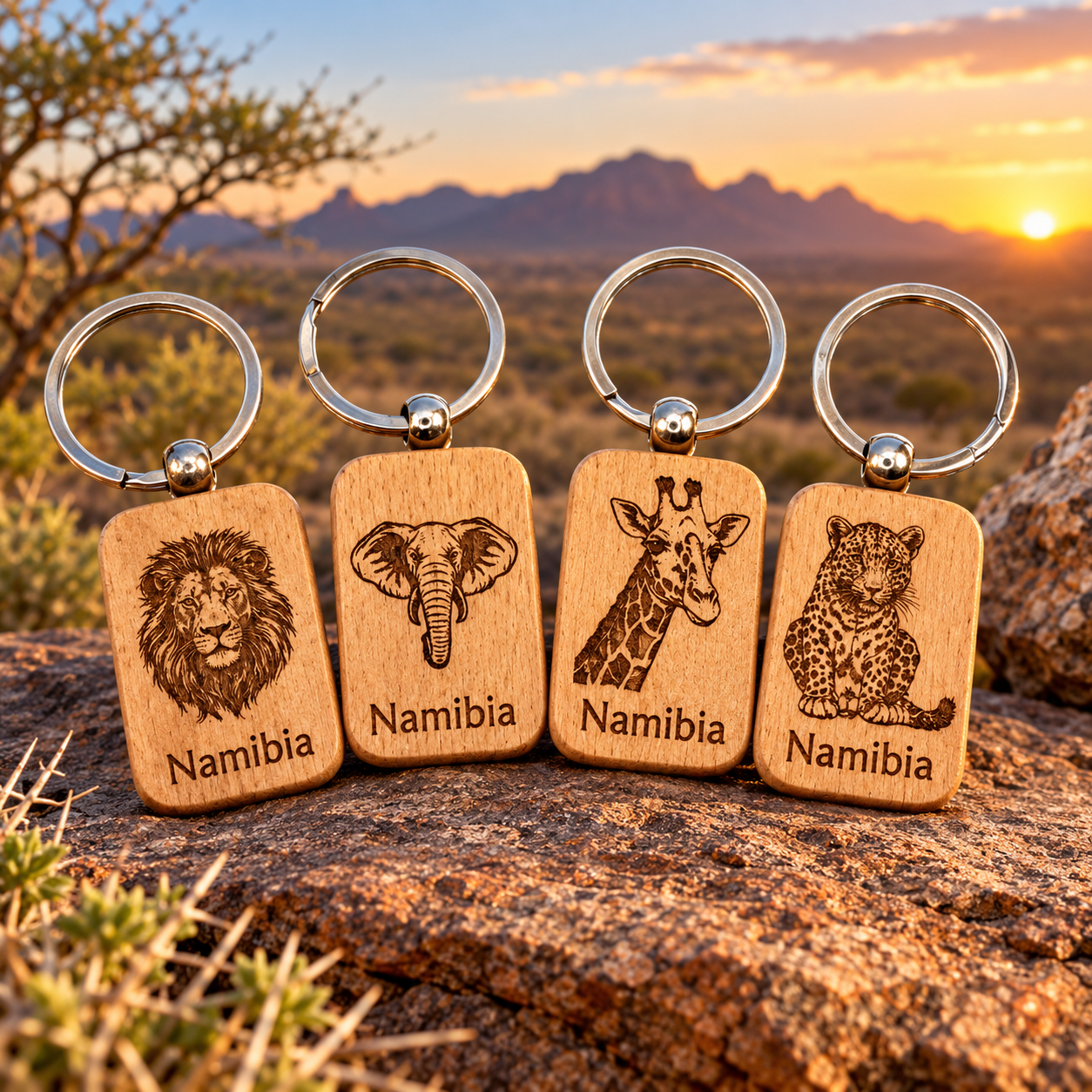 Wooden Keychain with Namibia Animal