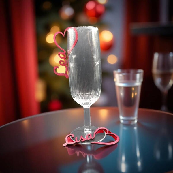 Wooden Name with heart glasshanger