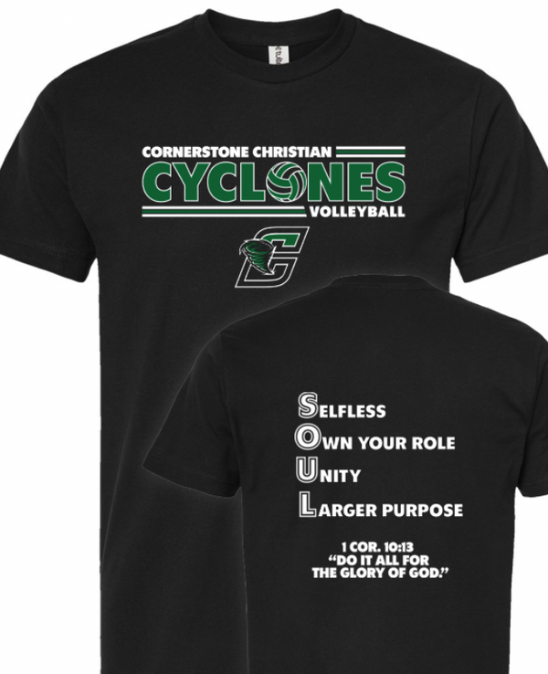 Black Short or Long Sleeve Cotton T - Volleyball