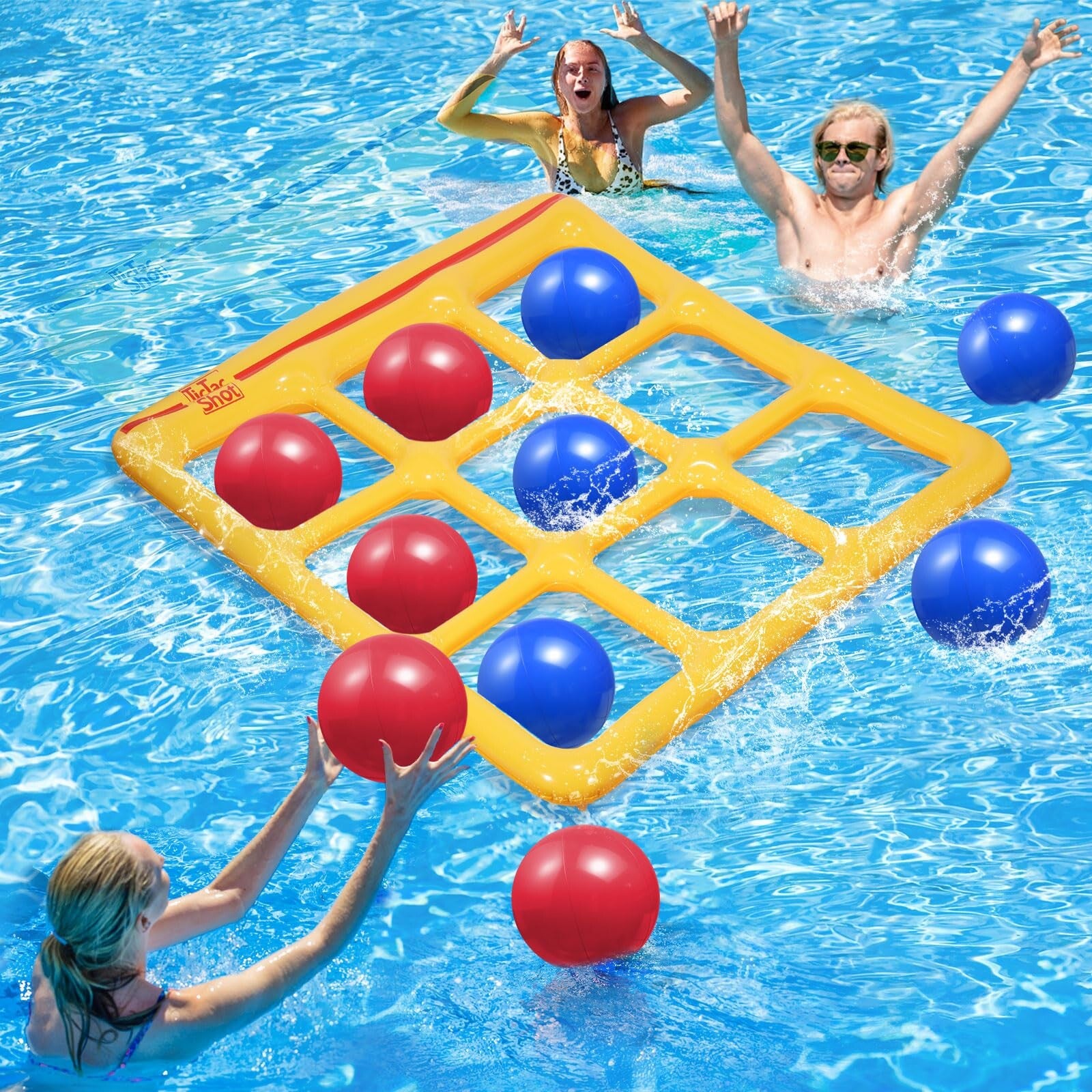 TicTac Shot Pool Toys Games Set- Tic-Tac-Toe Inflatable Pool Toy with 10 Balls