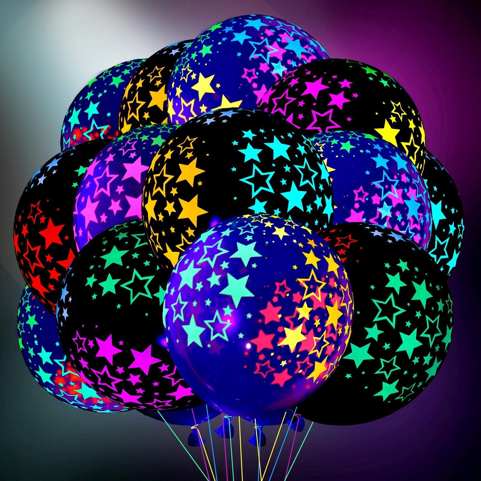 50 Pieces Neon Glow Balloons Neon Stars Glow in Blacklight
