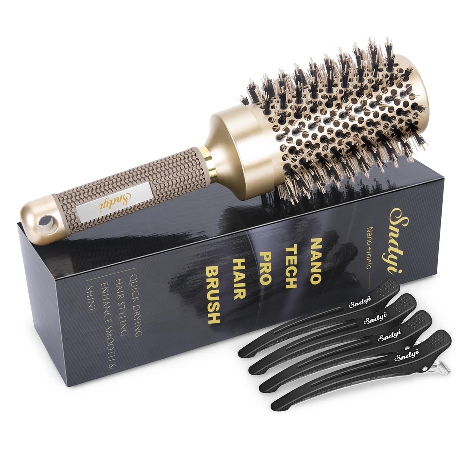 Large Round Brush for Blow Out, 2.1 Inch Nano Thermal Ceramic Ionic Round Hair Brush with Boar Bristles,