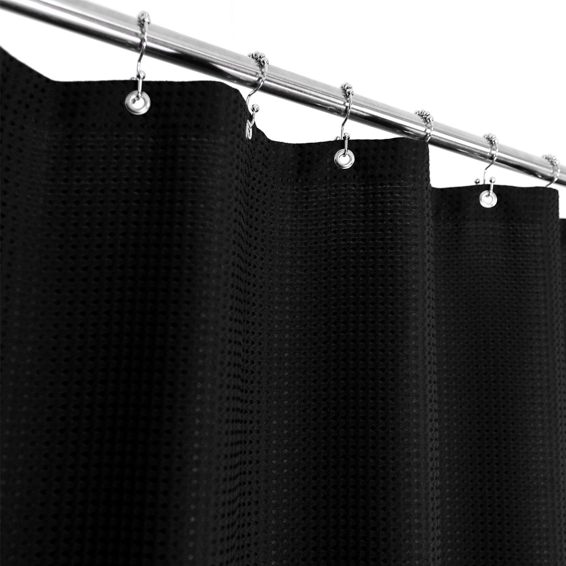 Shower Curtain Fabric 36 x 72 Inch, Waffle Weave, Hotel Luxury Spa, 230 GSM Heavy Duty, Water Repellent, Black Pique Pattern