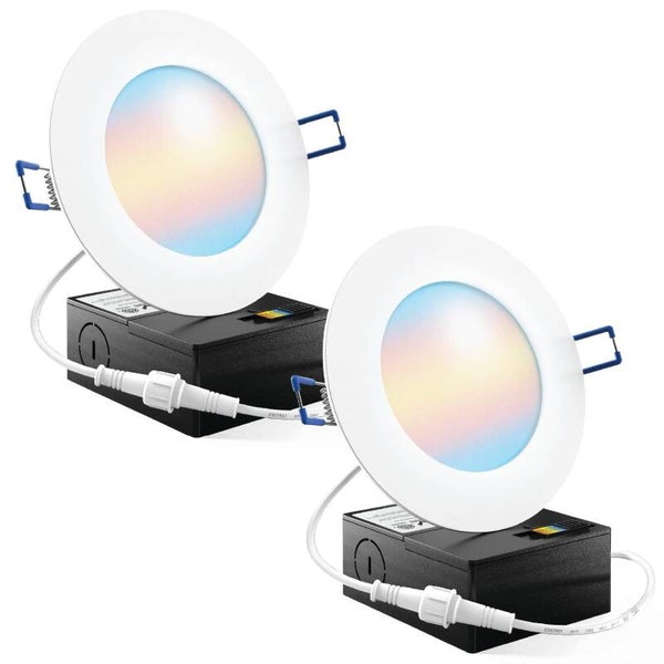 Sunco 4 Inch LED Recessed Lights, Canless Ceiling Light Slim, 650 LM, 10W, Selectable CCT 2700K/3000K/4000K/5000K/6000K, Dimmable, Wafer Thin, with Junction Box ETL 2 Pack.