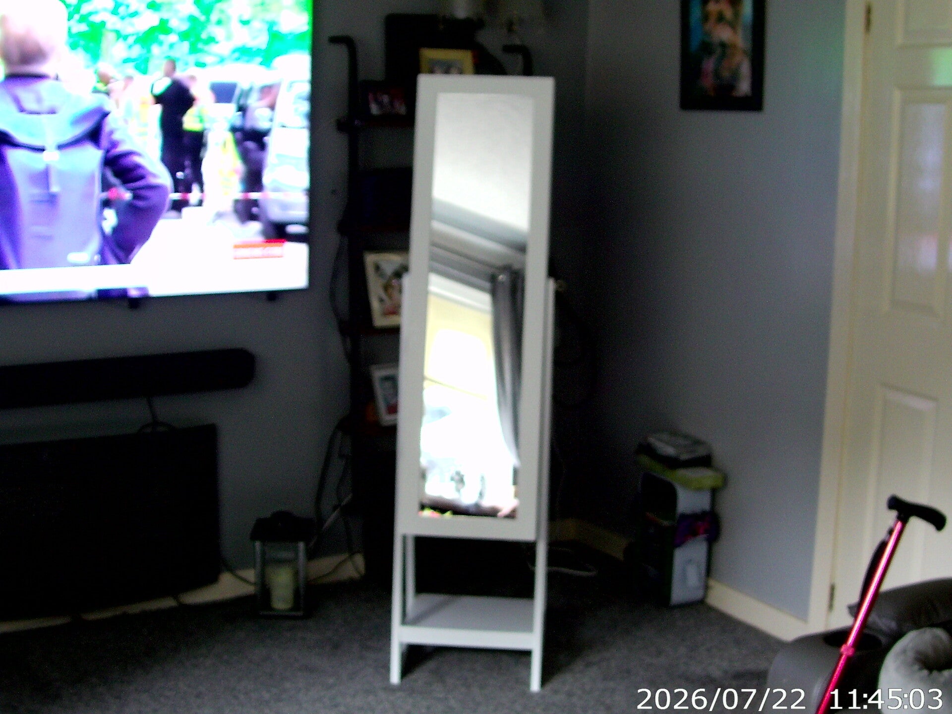 full sized mirror with jewelry and cosmetic storage