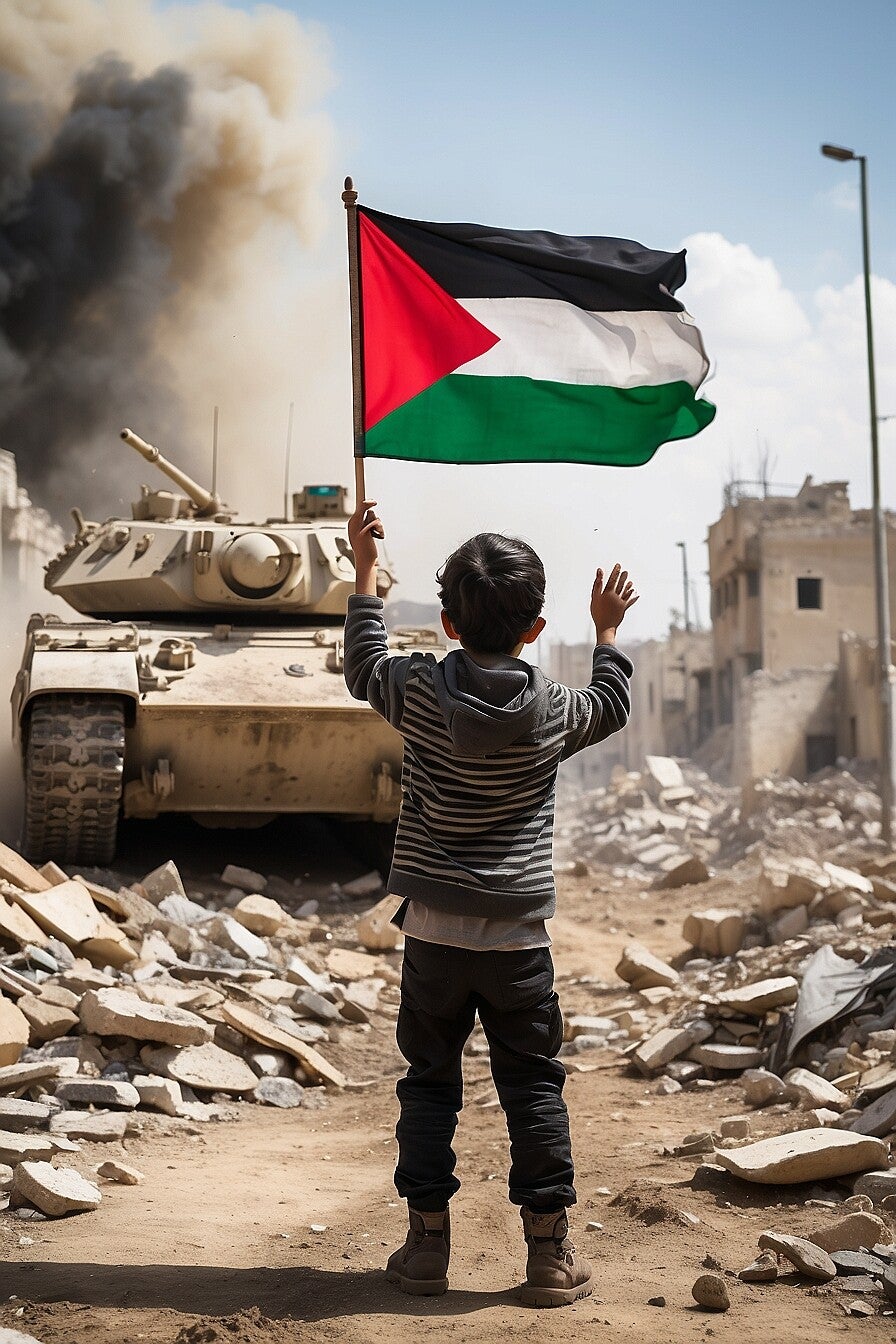 Palestinian boy facing Israeli Tank