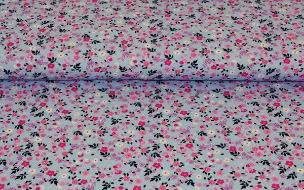 Baumwolljersey Rosita Blume groß Blau