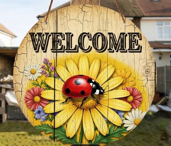 2D Wood Welcome Ladybug