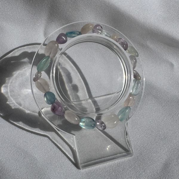 Armband mix trommelstenen Amethist, Rozenkwarts en Aquamarijn