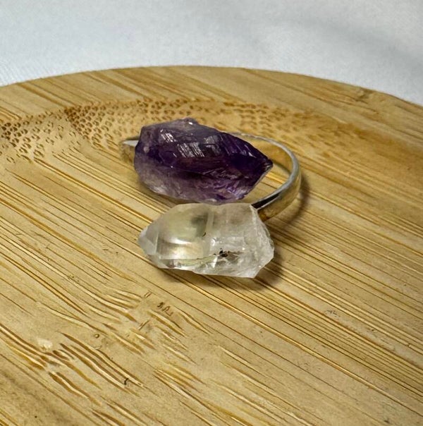 Ring met Amethist en Bergkristal