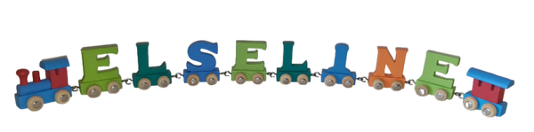 Gekleurde lettertrein met de naam Elseline
