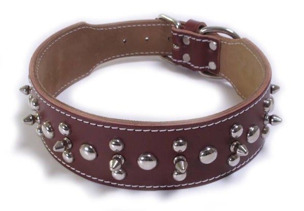 COLLIER CUIR DOUBLE - 3 RANGS CLOUS/PICS