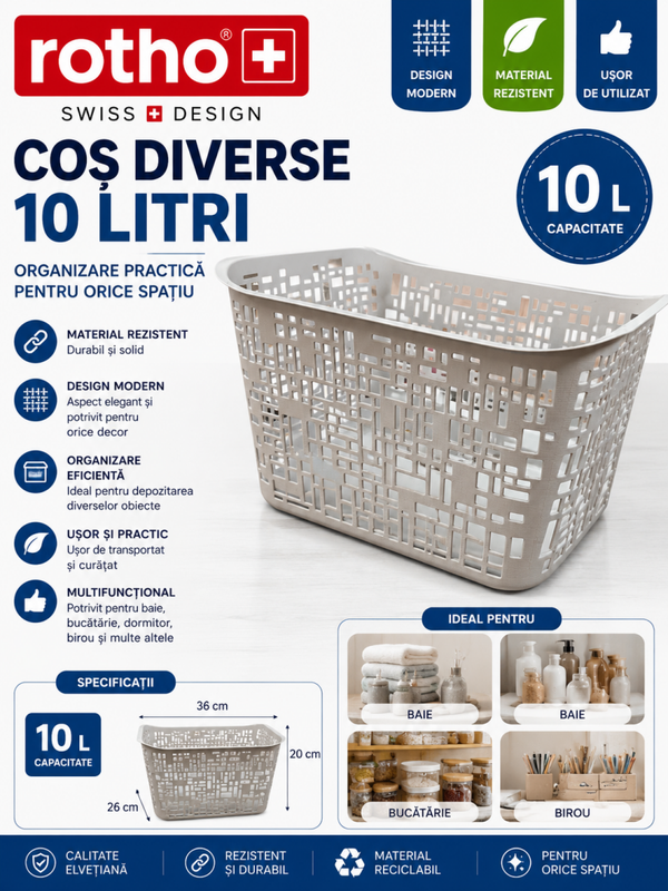 Coș Organizator Diverse – 10 Litri | Soluție Practică pentru Ordine și Ventilare
