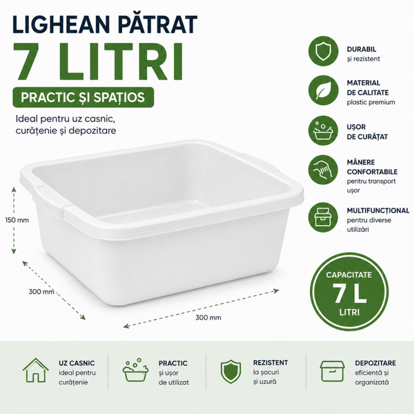 Bol / Castron din Plastic – 5 Litri | 29×29×12 cm | Practic, Ușor și Versatil
