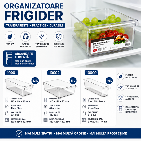 Set Organizator Frigider Transparent – Maximizați Prospețimea și Ordinea | Diverse Dimensiuni