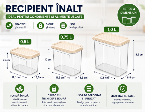 Set Organizator Rotho pentru Condimente – 0,75 L, Capac Crem | Depozitare Practică și Elegantă