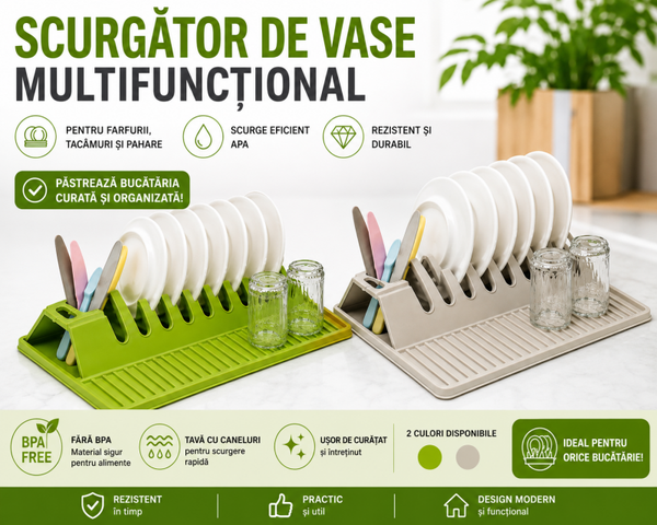 Scurgător de Vase din Plastic | Practic, Ușor și Rezistent