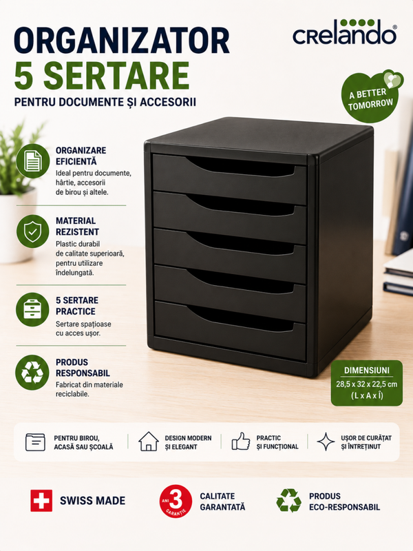 Raft / Suport Organizare pentru Documente, cu Sertare – 33.5 × 28.5 × 32 cm | Ideal pentru Birou