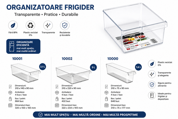 Set Organizator pentru Frigider – 5 Litri | Spațios, Robust și Ideal pentru Depozitare