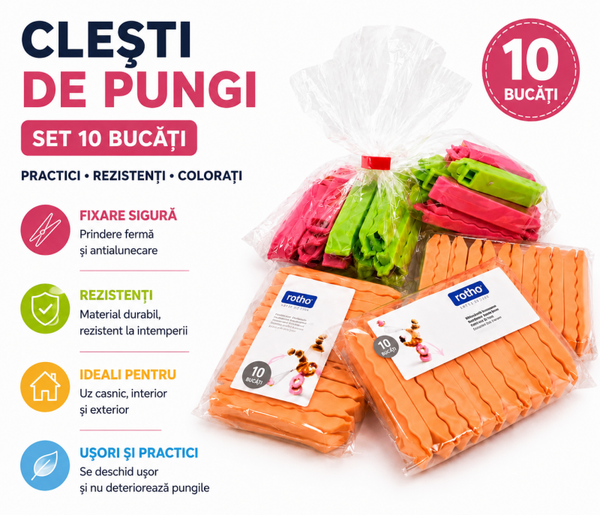 Set 10 Clești de Bucătărie pentru Păstrarea Alimentelor – Plastic Rezistent | Practici și Ușor de Folosit