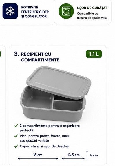 Cutie Alimentară Compartimentată – Ideală pentru Meniu, Meal Prep și Take‑Away