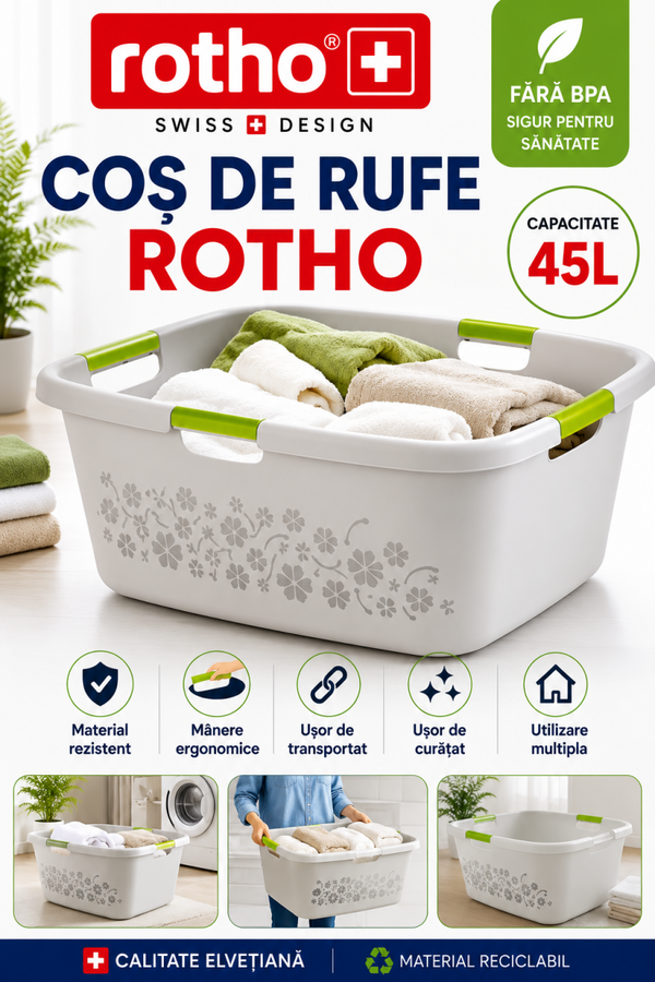 Coș din Plastic pentru Rufe – 50 Litri, cu Mânere | Ușor, Rezistent și Spațios