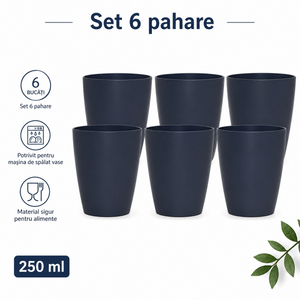 Set 6 Pahar din Plastic – 250 ml | Ușor, Practic și Ideal pentru Utilizare Zilnică