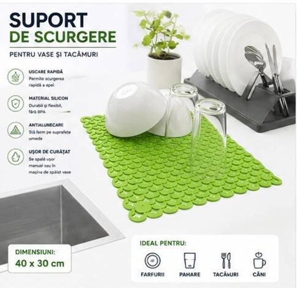 Pres Antiderapant pentru Chiuvetă – 40×30 cm | Protecție, Igienă și Stabilitate pentru Vase