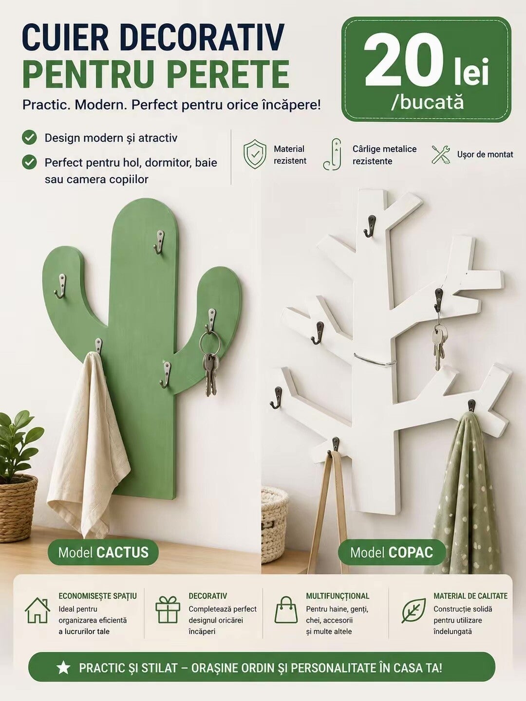 Cuiere de Perete Decorative – Design Jucăuș și Practic | Pentru Hol, Cameră sau Camera Copiilor