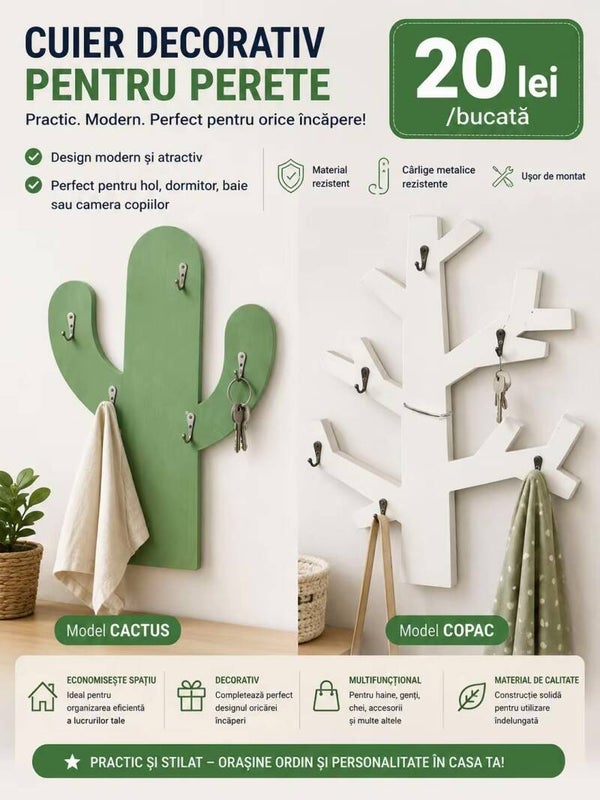 Cuiere de Perete Decorative – Design Jucăuș și Practic | Pentru Hol, Cameră sau Camera Copiilor