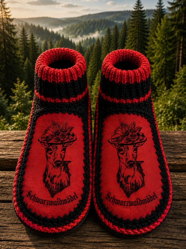Vorbestellung : unser Motiv Schwarzwald Mädl Winter-boots oder Sip-on Slipper
